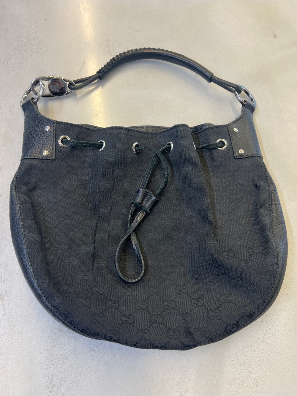 Gucci Black GG Drawstring Shoulder Bag (as-is)
